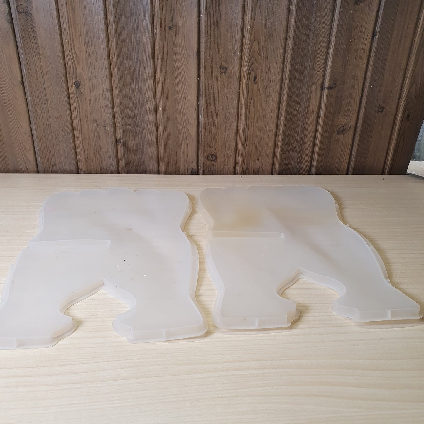 Silicone molds commonly used for crafting resin art, specifically for creating a folding book stand or Quran rehal. #4532