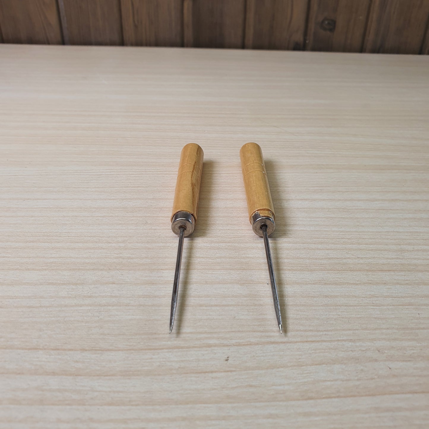 Leatherworking awls, commonly used for punching holes in leather or heavy fabrics for stitching. #9142