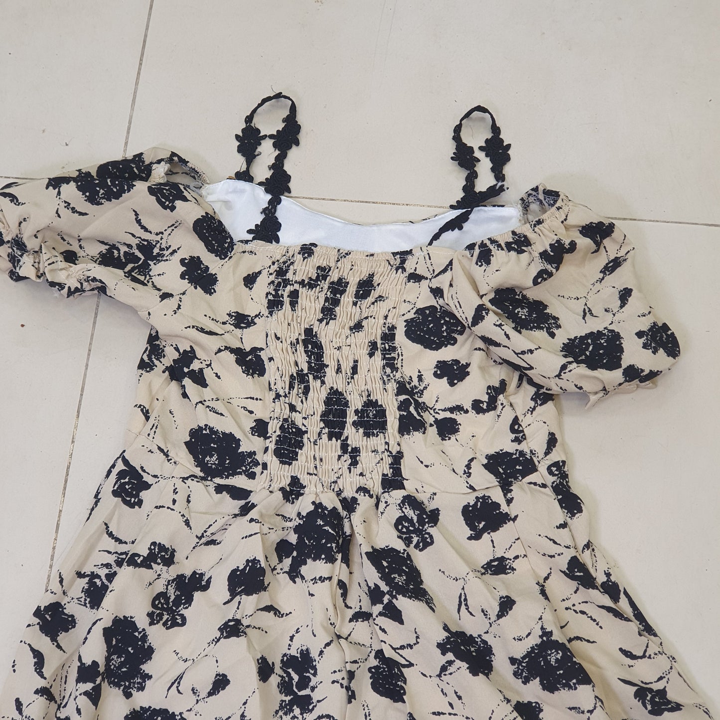 Black Floral Vintage Off Shoulder Midi Dress#9085