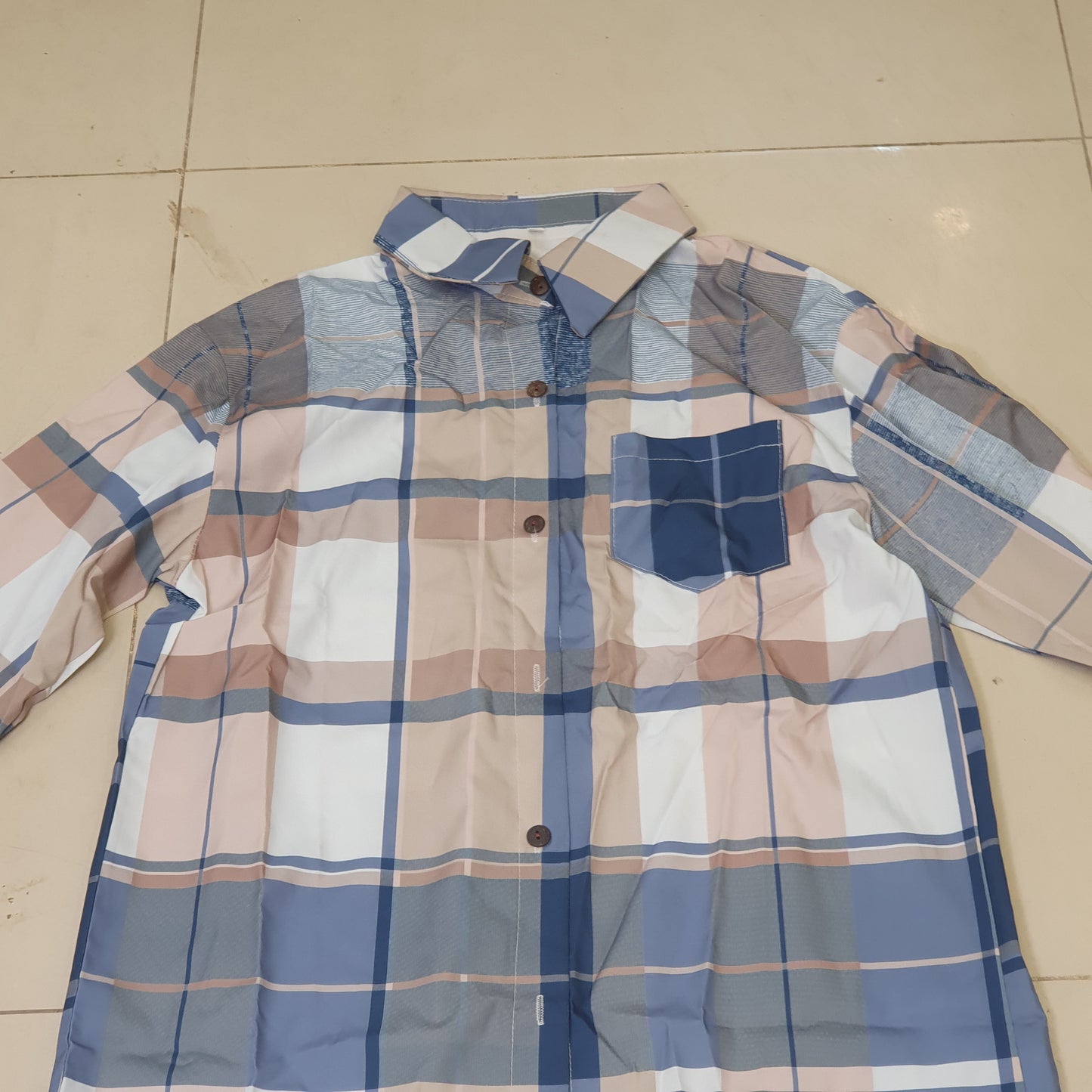 Blue and Beige Checkered Shirt Size M #9308
