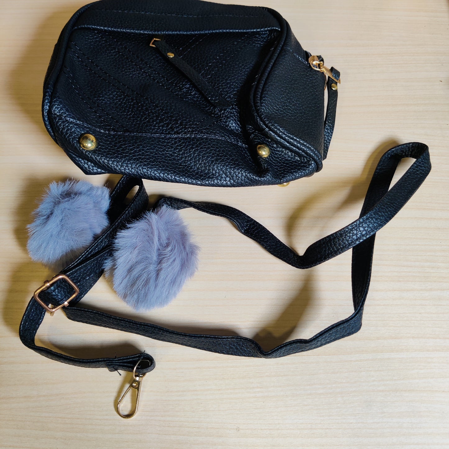 Black Leather Bag With Straps #629