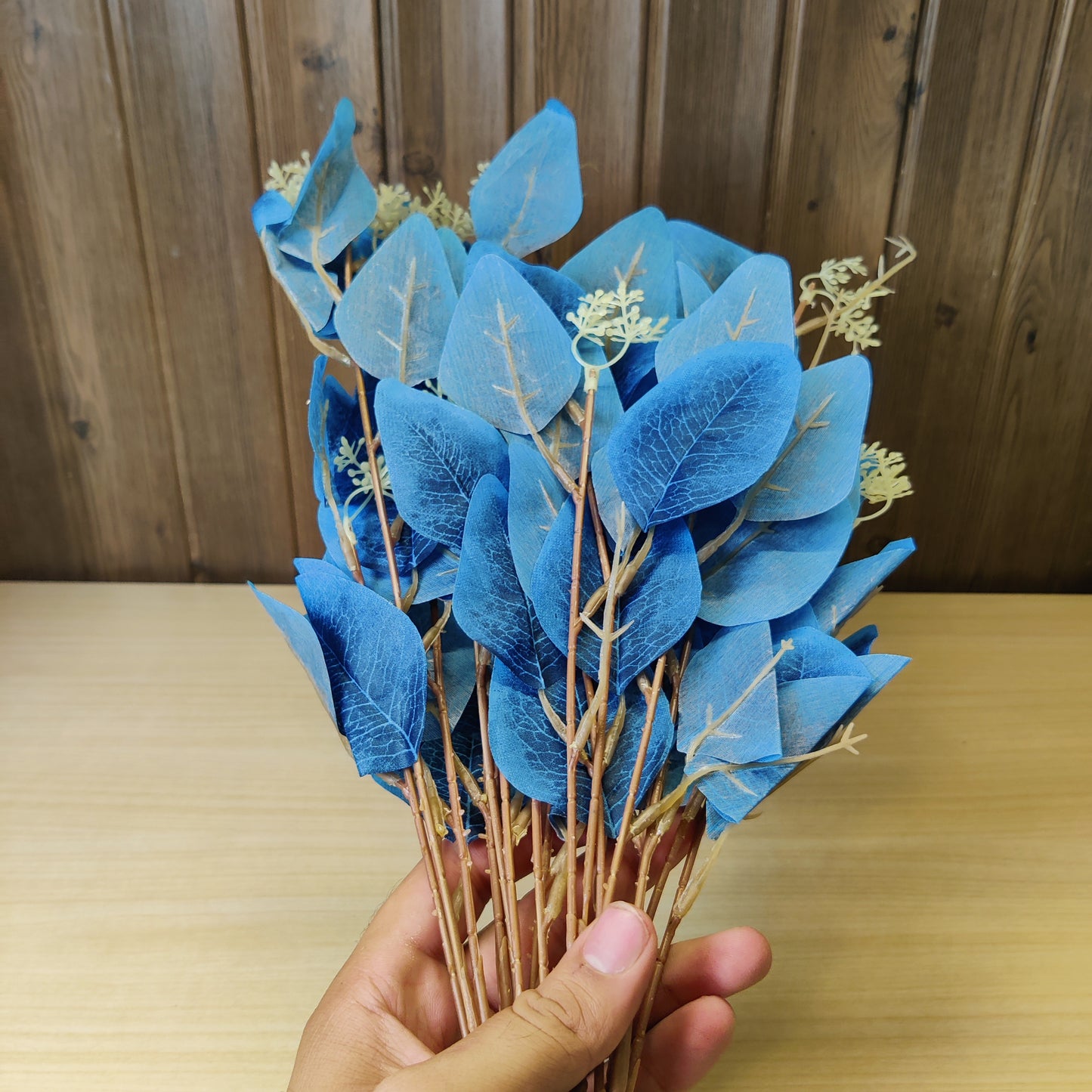 Artificial stems feature navy blue silk leaves#4898