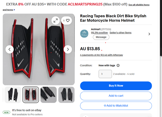 Racing Tapes Black Dirt Bike Stylish Ear Motorcycle Horns Helmet#1115