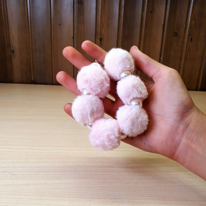 Fuzzy pink pom pom charm keychain # 3468