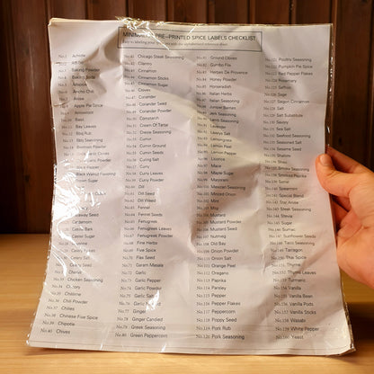 Spice Labels Check List #3375