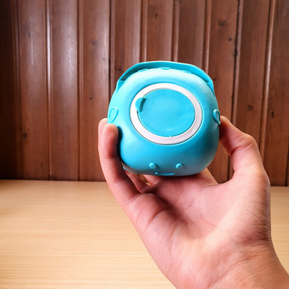 Blue silicone bath body brush featuring a built-in soap dispenser for convenient showering. #3353