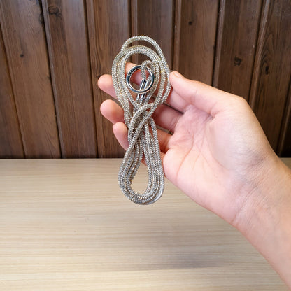 Silver Soleebee rhinestone lanyard features a sturdy metal clasp and keyring for securing IDs or keys #.4008