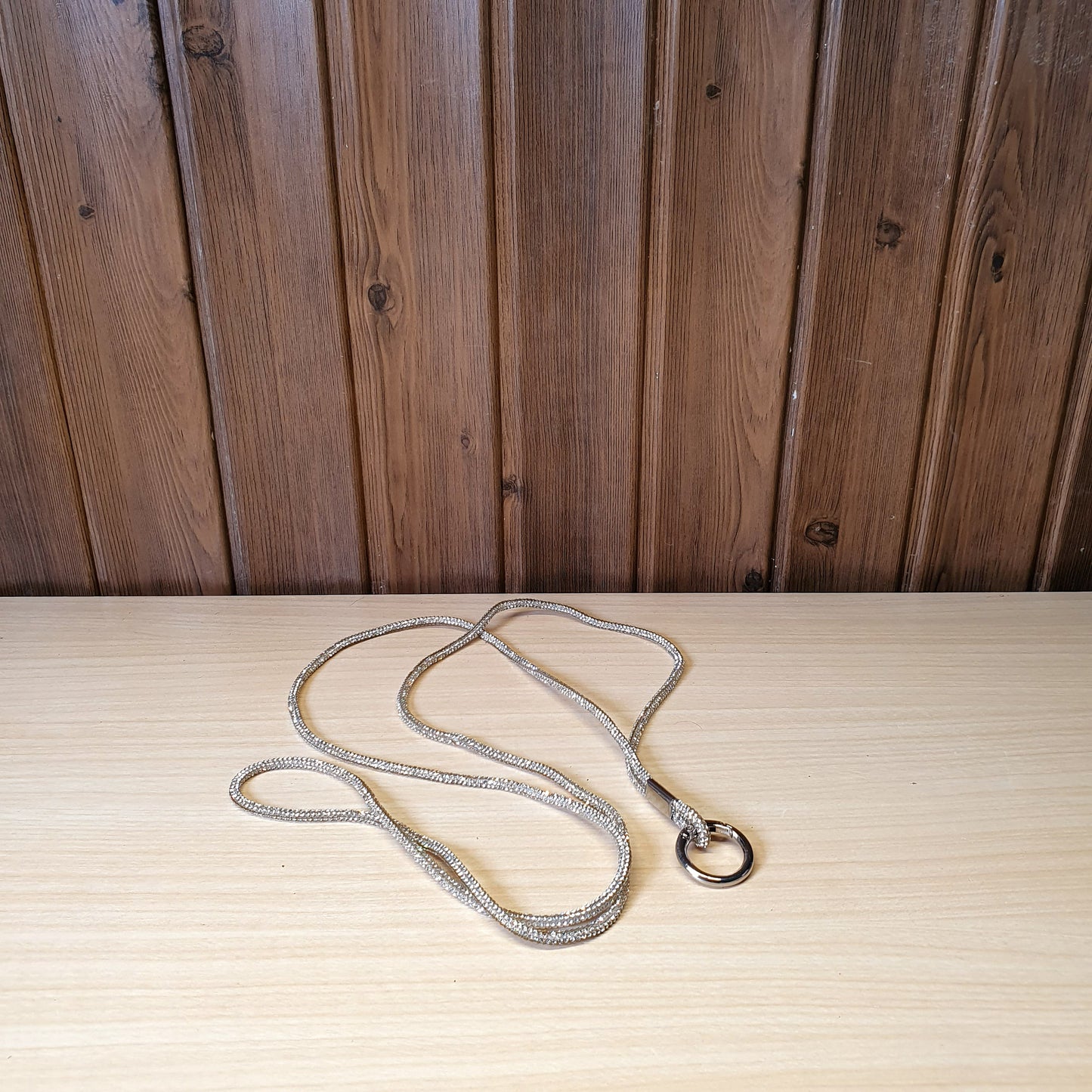 Silver Soleebee rhinestone lanyard features a sturdy metal clasp and keyring for securing IDs or keys #.4008