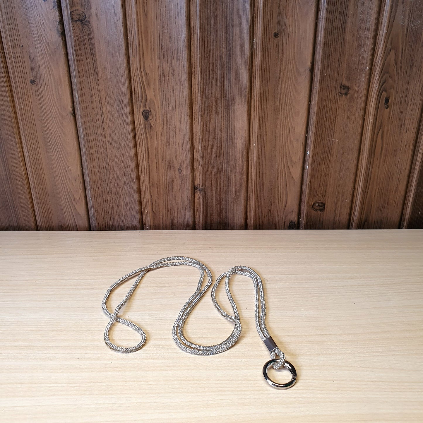 Silver Soleebee rhinestone lanyard features a sturdy metal clasp and keyring for securing IDs or keys #.4008