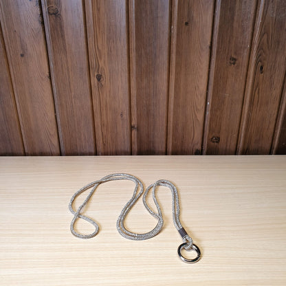 Silver Soleebee rhinestone lanyard features a sturdy metal clasp and keyring for securing IDs or keys #.4008