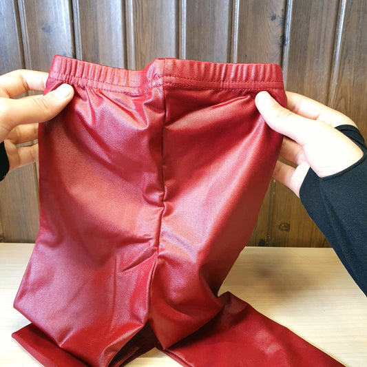 Red faux leather leggings #4441