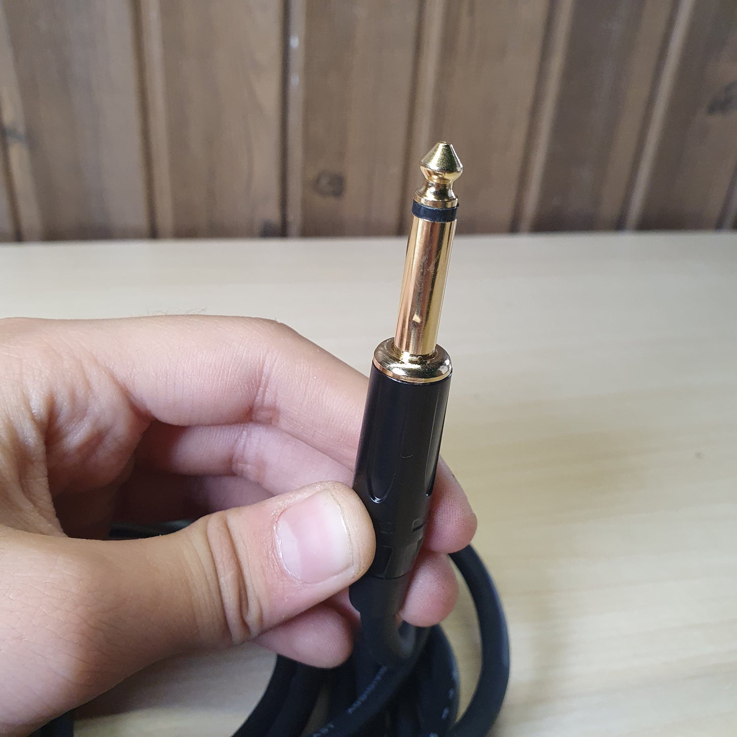professional audio cable featuring a female XLR connector on one end and a 1/4" (6.35mm) mono jack plug on the other.#6167