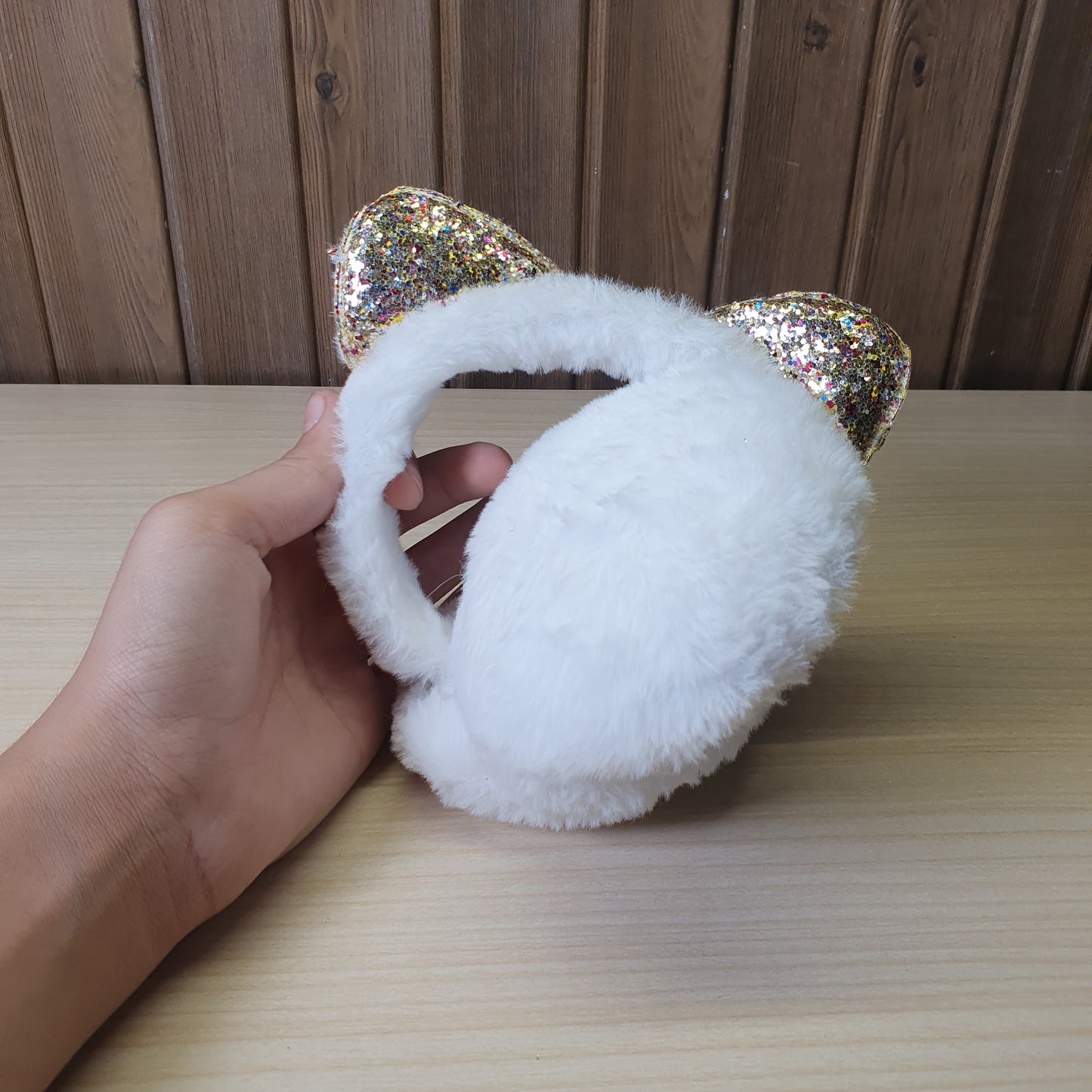 White faux fur earmuffs #6658