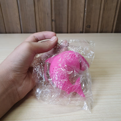 Pink shark-shaped tea infuser made from food-grade silicone.  #6941