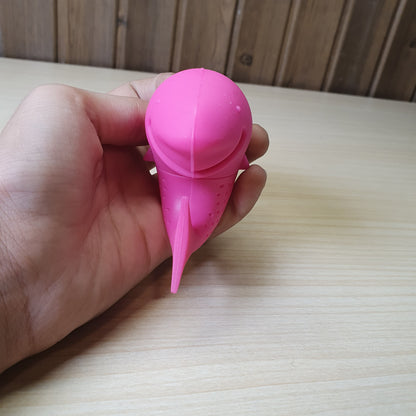 Pink shark-shaped tea infuser made from food-grade silicone.  #6941