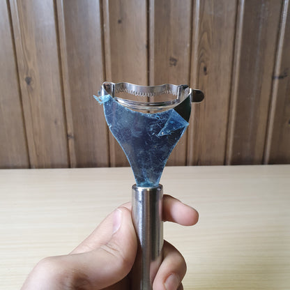 Stainless steel corn peeler or stripper designed to quickly remove kernels from the cob.#6884