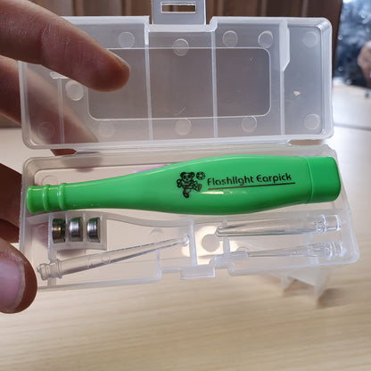 Green Flashlight Earpick, a tool used for ear cleaning that features a built-in LED light to help visualize the ear canal. #6561