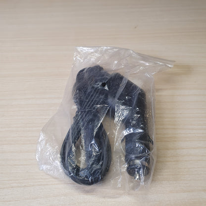 Black car charger adapter features a straight-plug cigarette lighter connector and a built-in, coiled cable. #6816