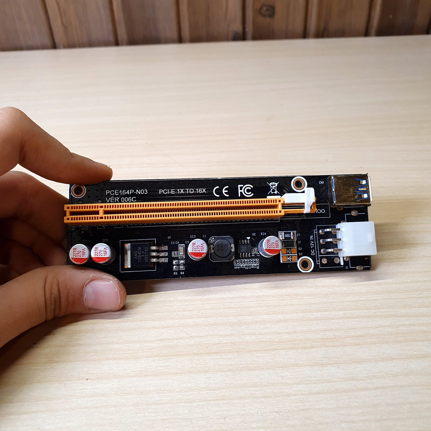 PCE164P-N03 Ver 006C PCI-E 1X to 16X riser card commonly used for cryptocurrency mining.#8296