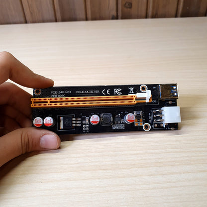PCE164P-N03 Ver 006C PCI-E 1X to 16X riser card commonly used for cryptocurrency mining.#8296