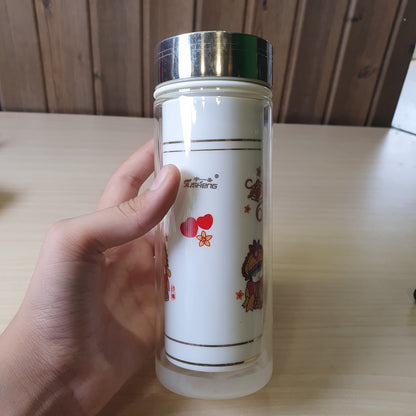 Steel vacuum flask designed with a "Double Happiness" (囍) cartoon motif for weddings. #8245