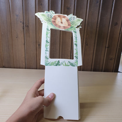 Jungle animal-themed photo frames are designed as a banner for a "Wild One" first birthday party or baby shower. #8399