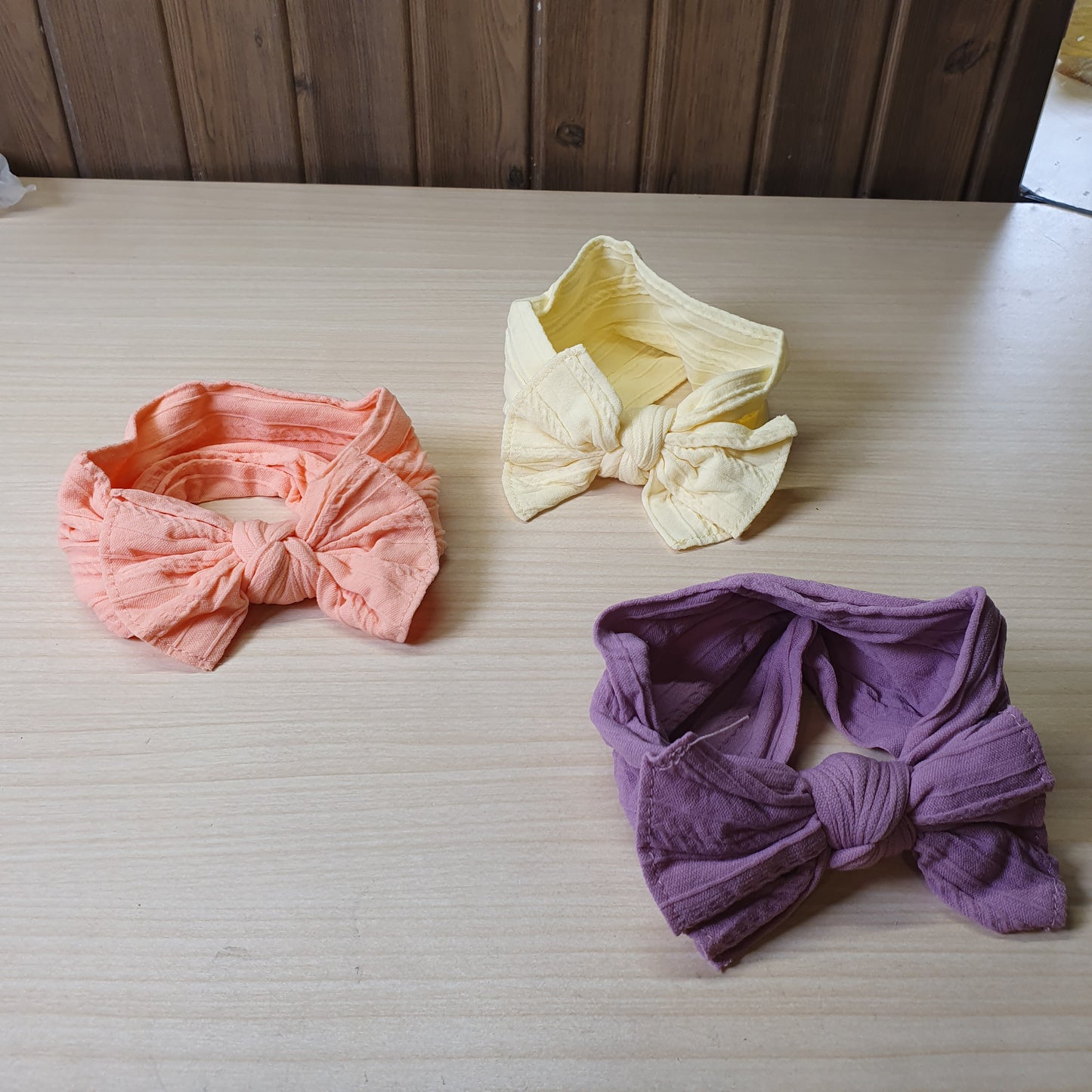 purple, soft, ribbed-knit headband features a large, integrated bow Pack Of 3  #8223