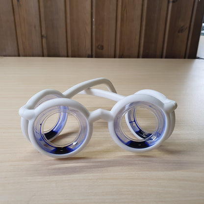 Anti-motion sickness glasses feature liquid-filled rings to create an artificial horizon. #8306
