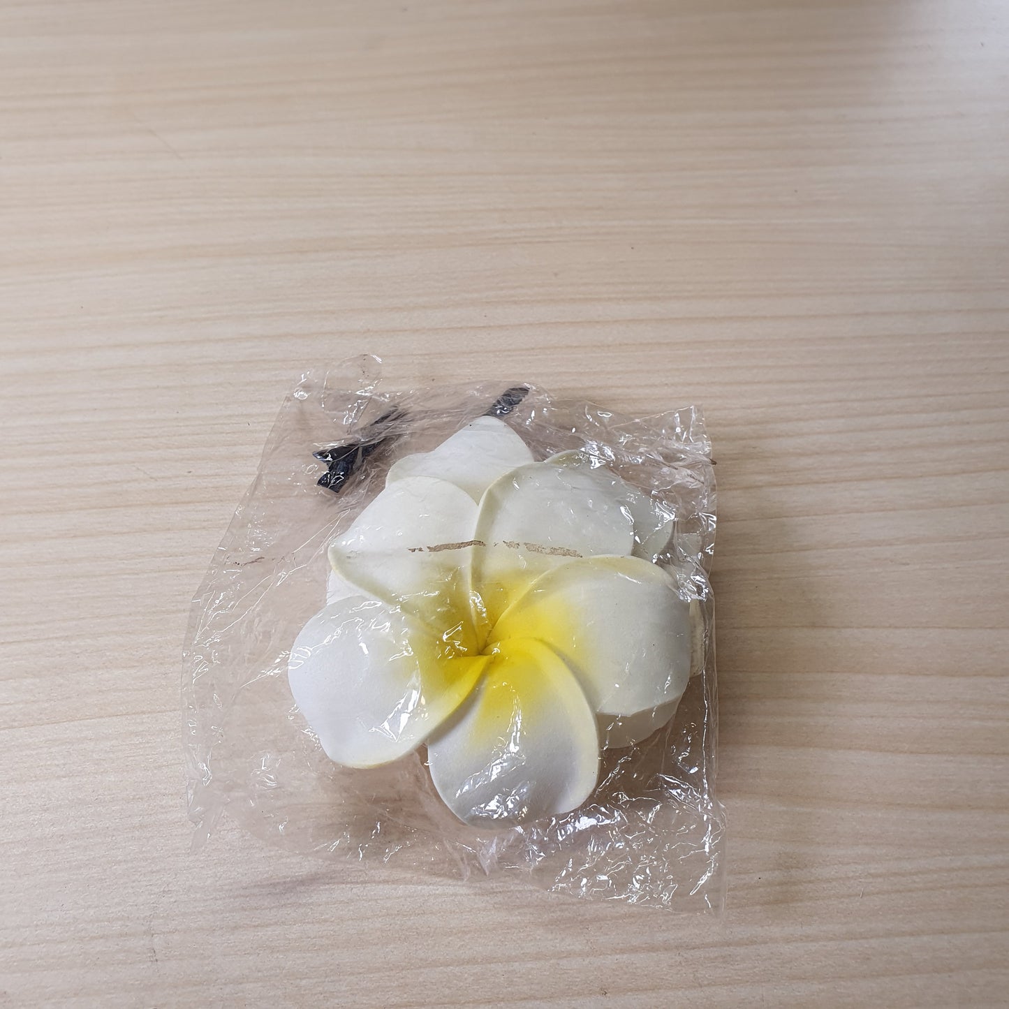 White and yellow plumeria flower hair clip #8560
