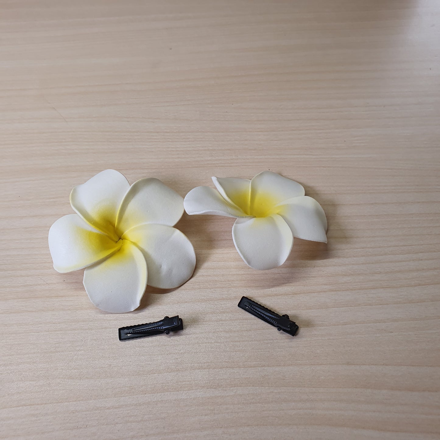 White and yellow plumeria flower hair clip #8560