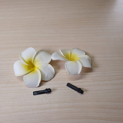 White and yellow plumeria flower hair clip #8560