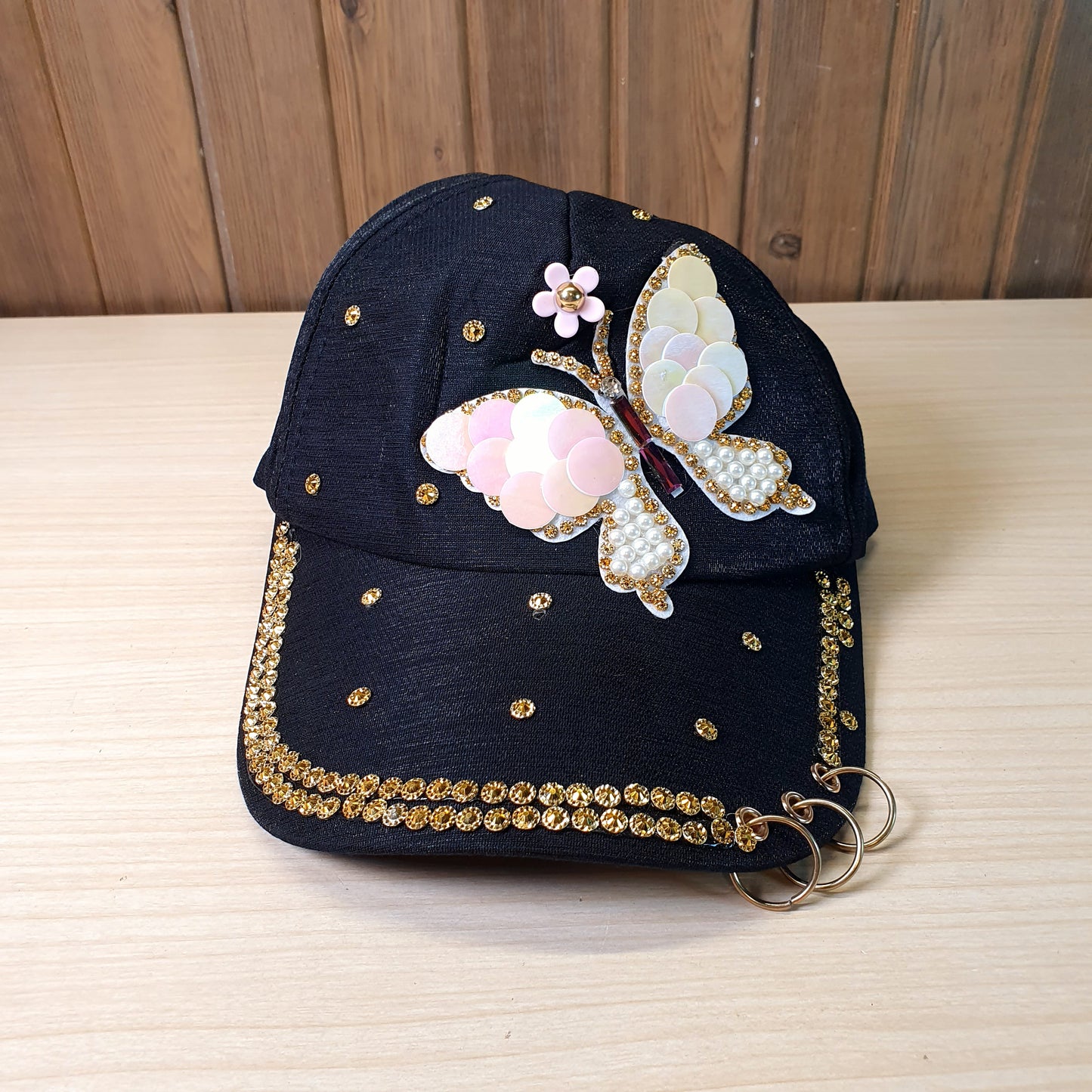 Butterfly Colorful Full Crystal 3D Trucker Hat Cotton Shiny Metal Rings  #9084