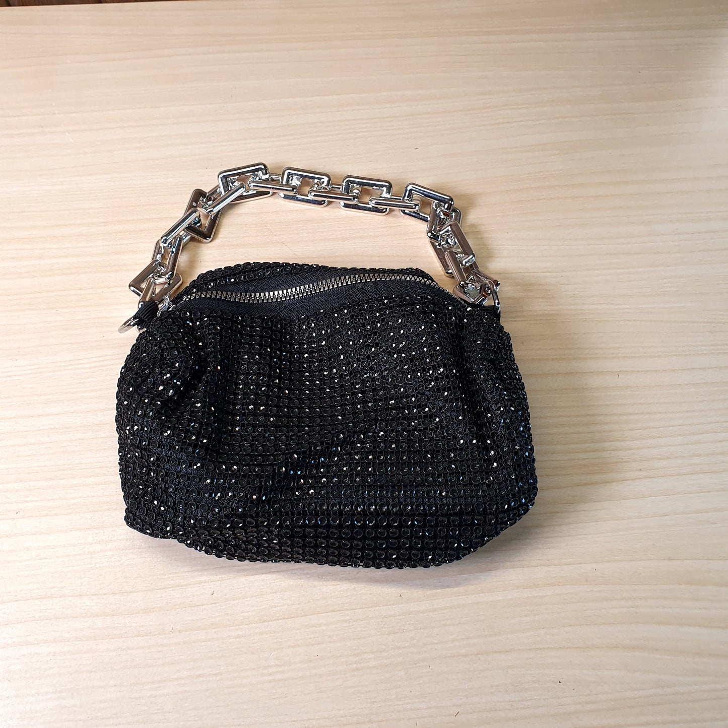 Black rhinestone-embellished bucket bag #9070