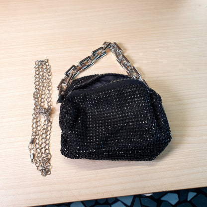 Black rhinestone-embellished bucket bag #9070