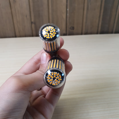 Amber LED bulbs designed for automotive turn signals or indicator lights. #9136