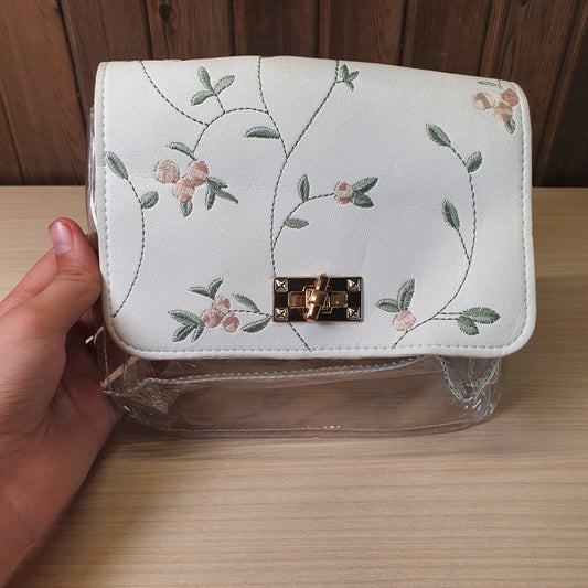 White floral embroidered crossbody bag #9152