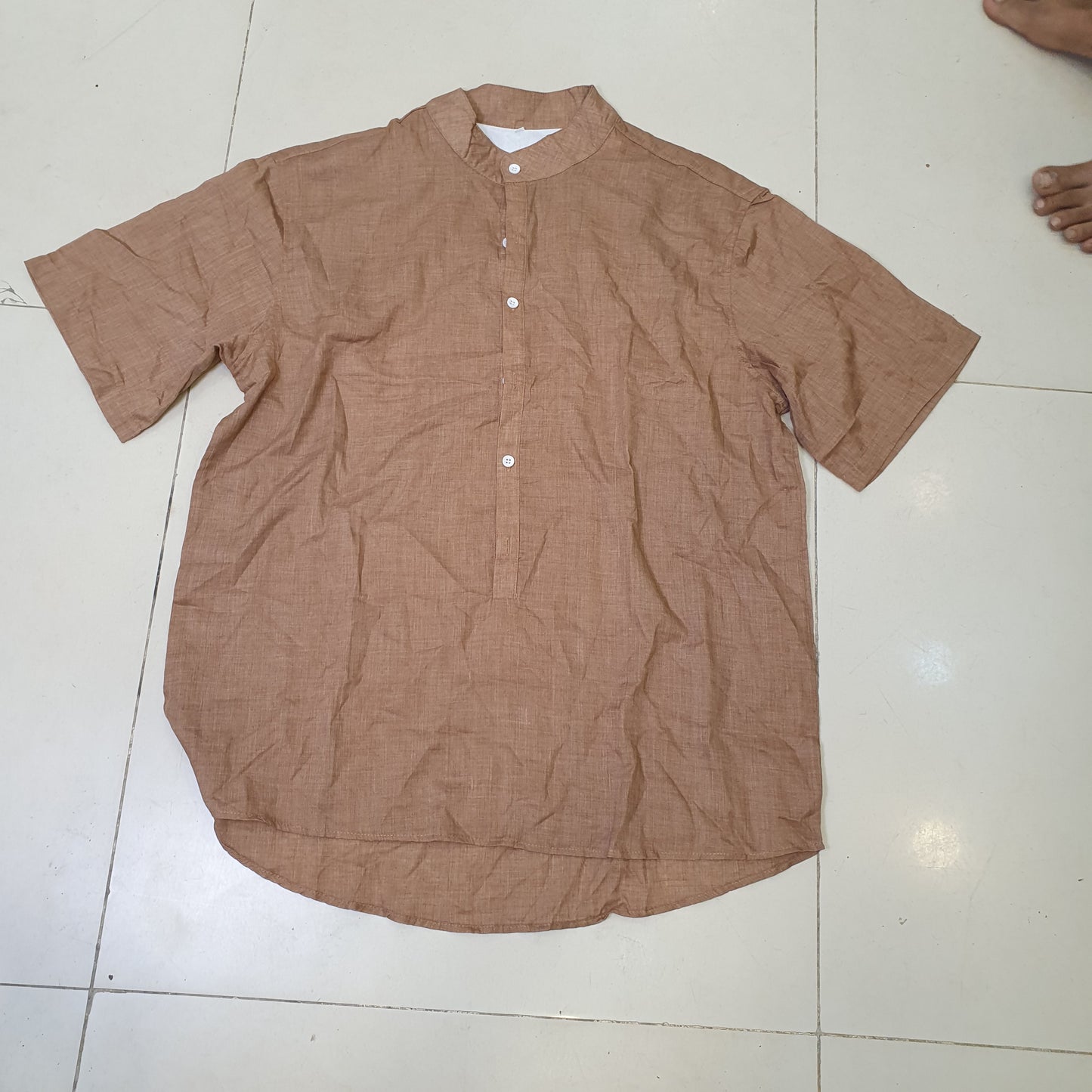 Men’s Brown Mandarin Collar Linen Shirt Size xl #9231