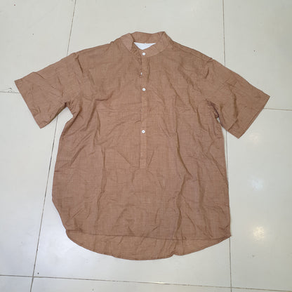 Men’s Brown Mandarin Collar Linen Shirt Size xl #9231