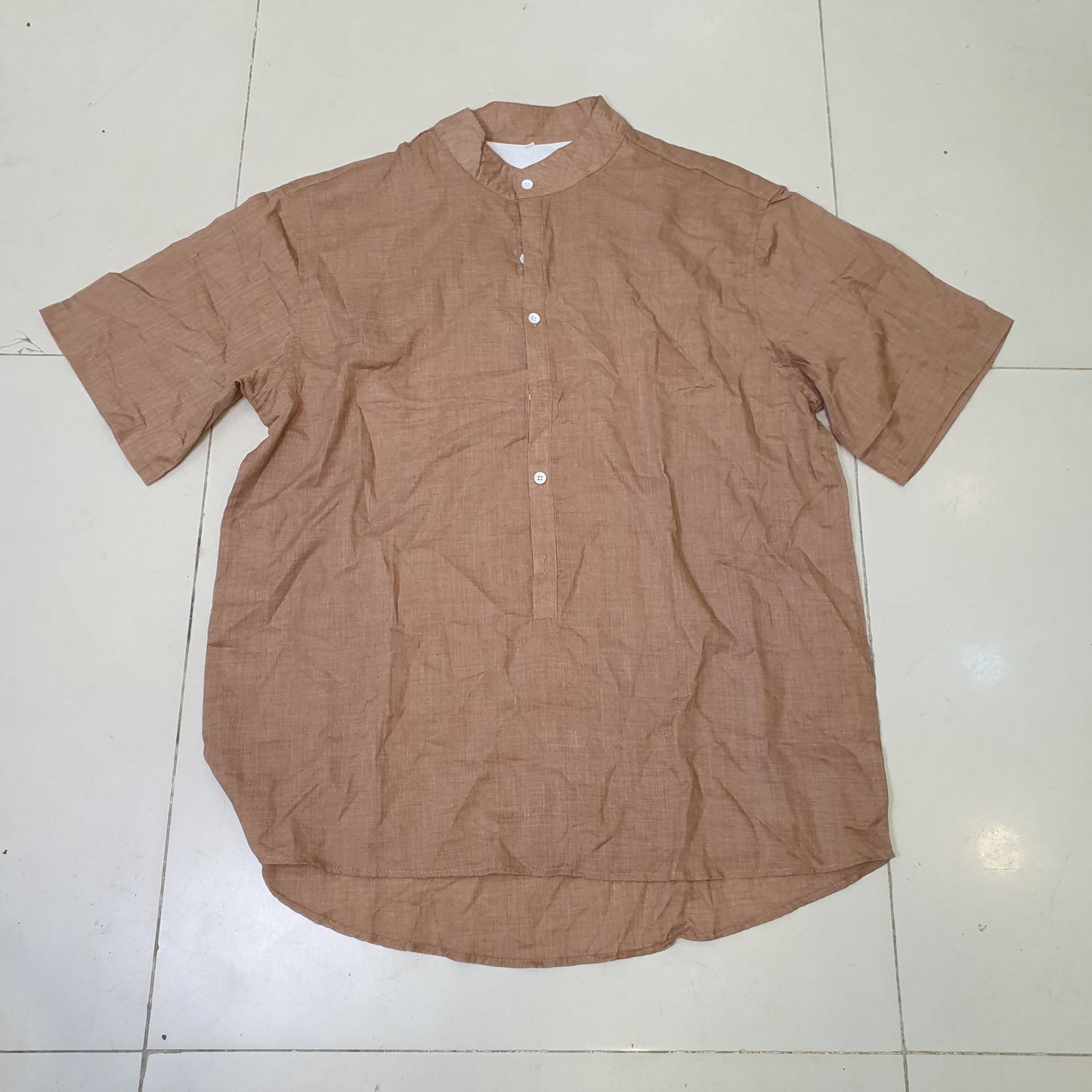 Men’s Brown Mandarin Collar Linen Shirt Size xl #9231