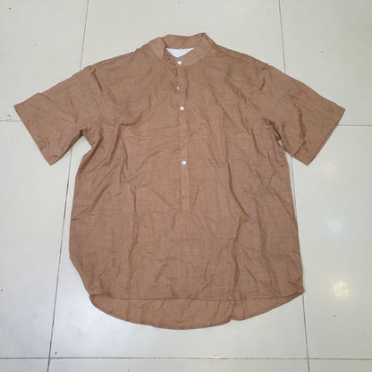 Men’s Brown Mandarin Collar Linen Shirt Size xl #9231