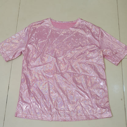 Pink top resembles a shiny holographic shirt #9115