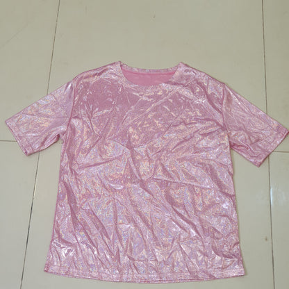 Pink top resembles a shiny holographic shirt #9115
