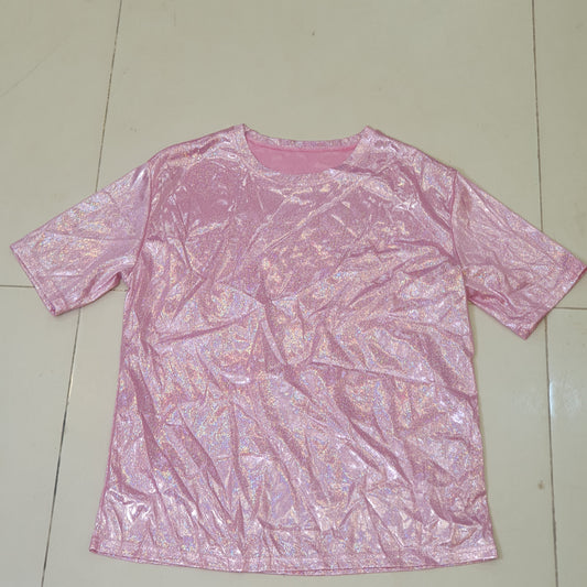 Pink top resembles a shiny holographic shirt #9115
