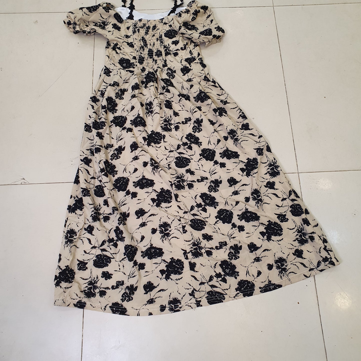 Black Floral Vintage Off Shoulder Midi Dress#9085