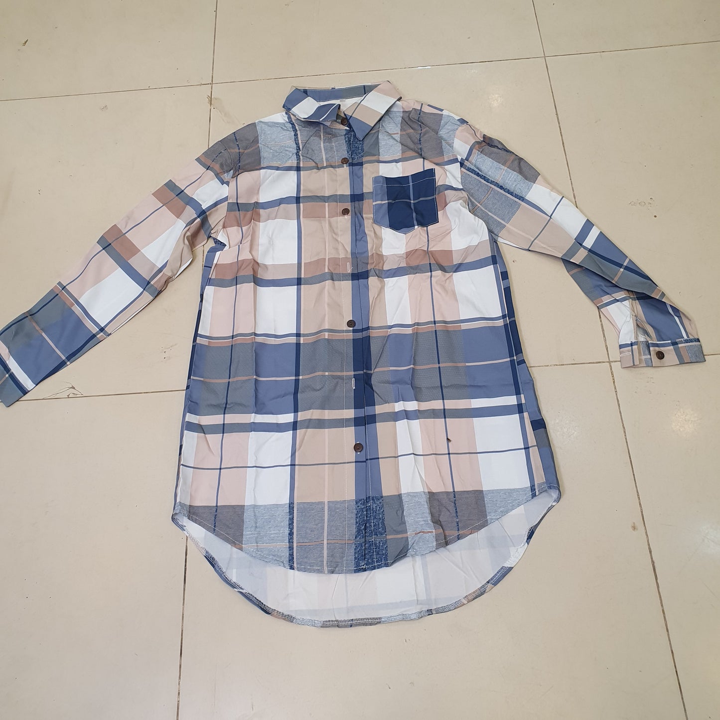 Blue and Beige Checkered Shirt Size M #9308