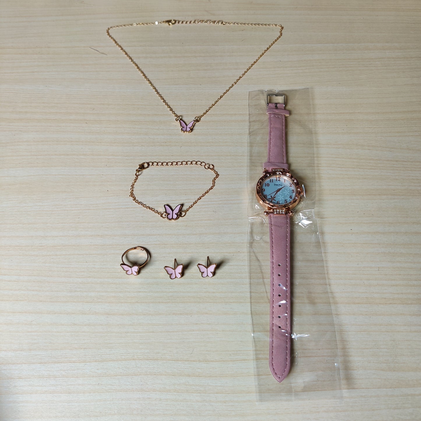 Pink Watch with jewellery set #364