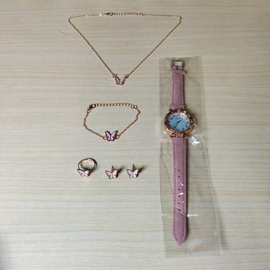 Pink Watch with jewellery set #364