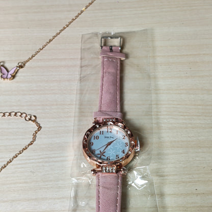 Pink Watch with jewellery set #364