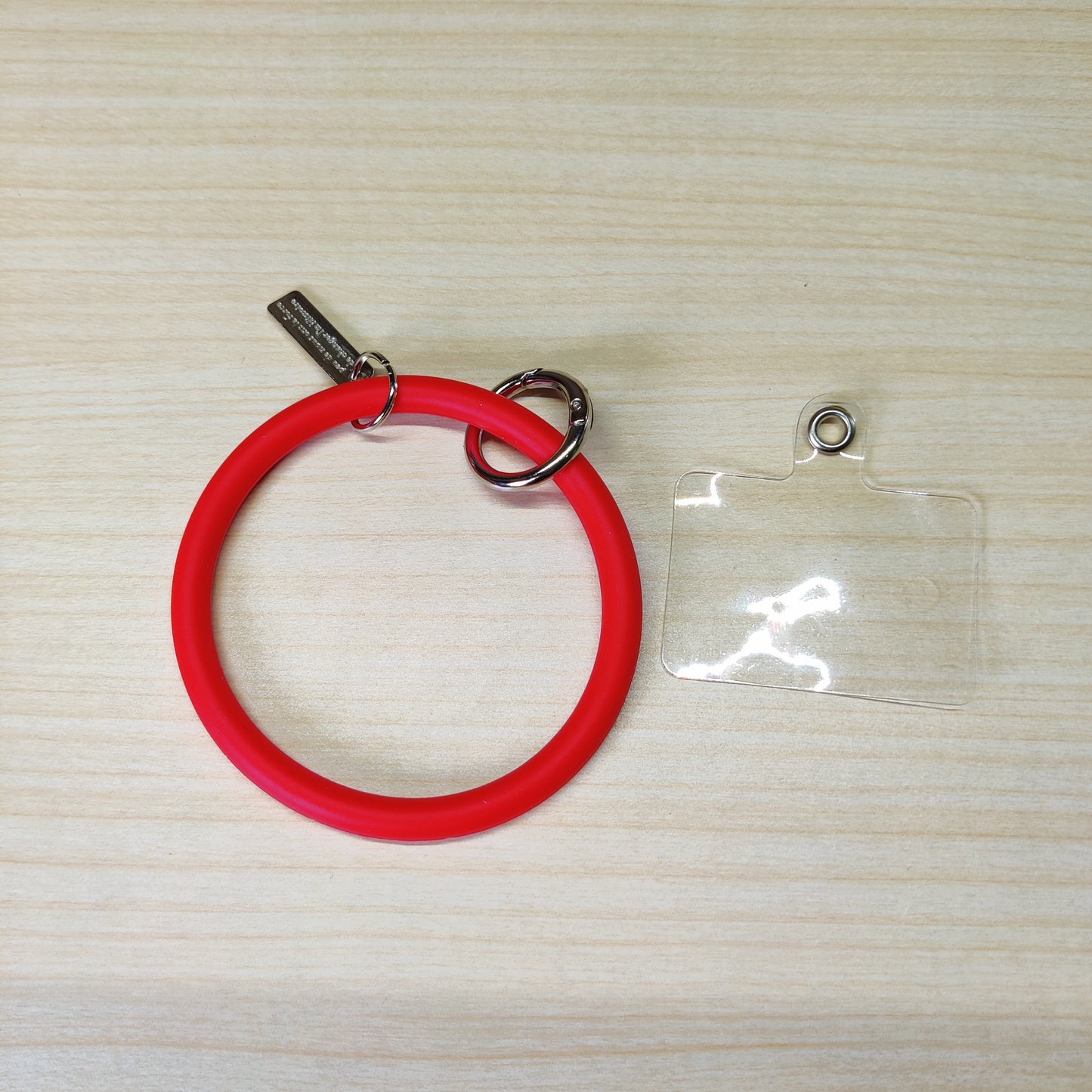 Red silicone bangle keychain bracelet. #505