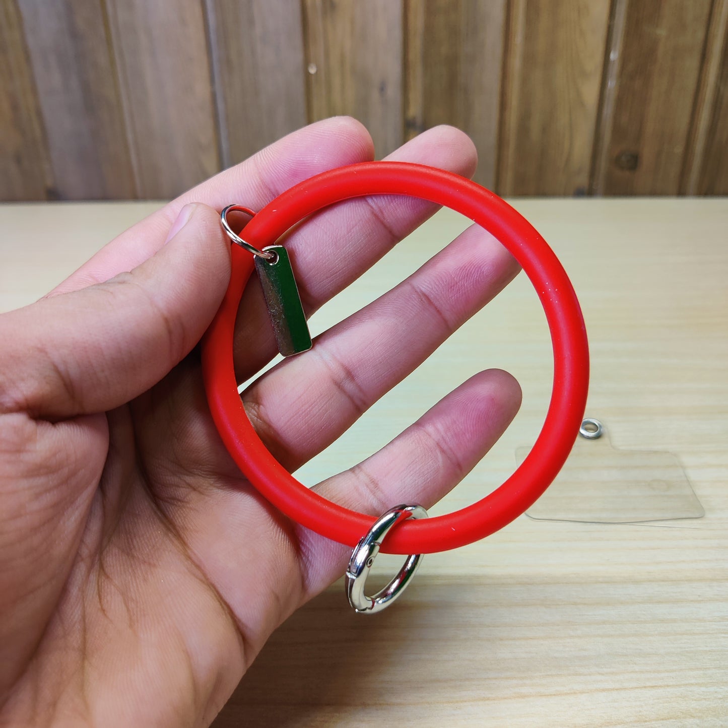 Red silicone bangle keychain bracelet. #505